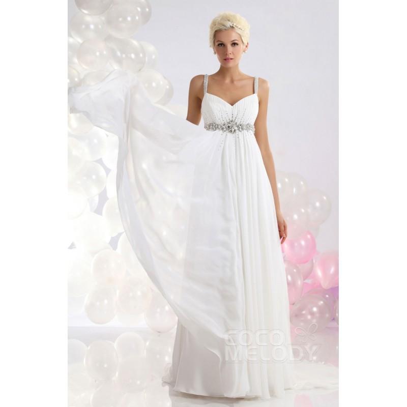 Wedding - Chic Sheath-Column Spaghetti Strap Empire Court Train Chiffon Wedding Dress CWLF13017 - Top Designer Wedding Online-Shop