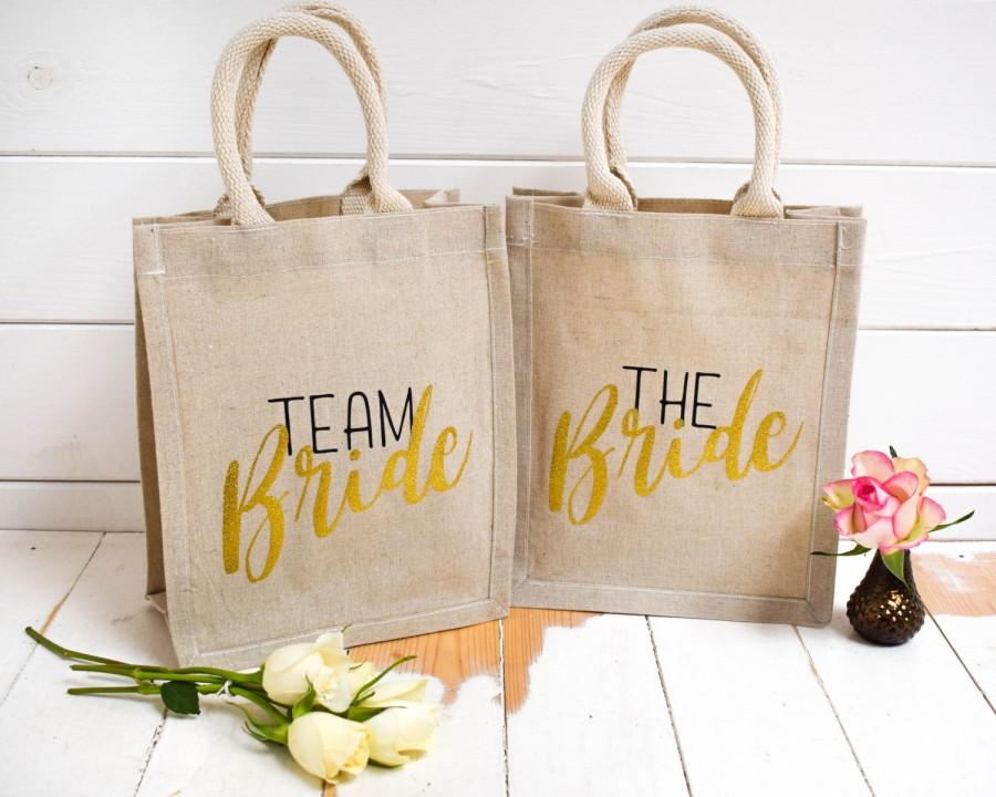 Свадьба - Team Bride - Bridesmaid Gift - Bride Gift - Cotton Hemp Bag, Ideal Wedding Hen Party Gift - Shopping Bag - Bachelorette Party Favour Bag