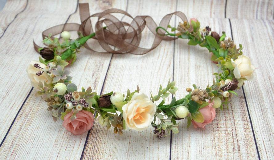 Свадьба - Wedding hair piece Bridal flower crown Wedding flower headband Bridal hair accessories Bridesmaid flower crown Flower girl crown Gift