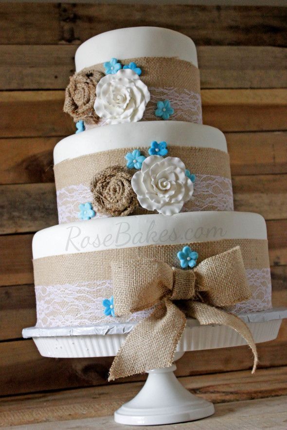 Hochzeit - Burlap & Lace Rustic Wedding Cake