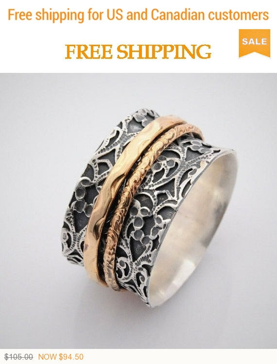 زفاف - SALE Wide Spinner rings for women - meditation band - worry ring - engagement rings - anxiety rings - silver wedding rings - prom