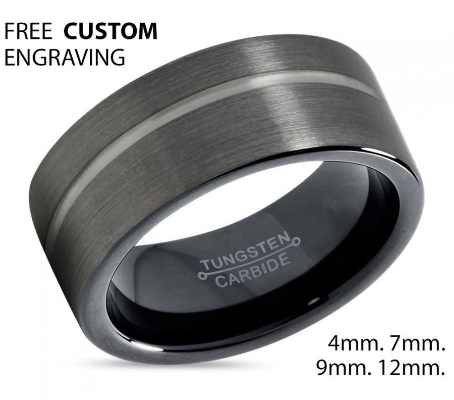 Mariage - GUNMETAL Tungsten Ring Black Wedding Band Ring Tungsten Carbide 9mm Ring Man Wedding Band Male Women Anniversary Matching