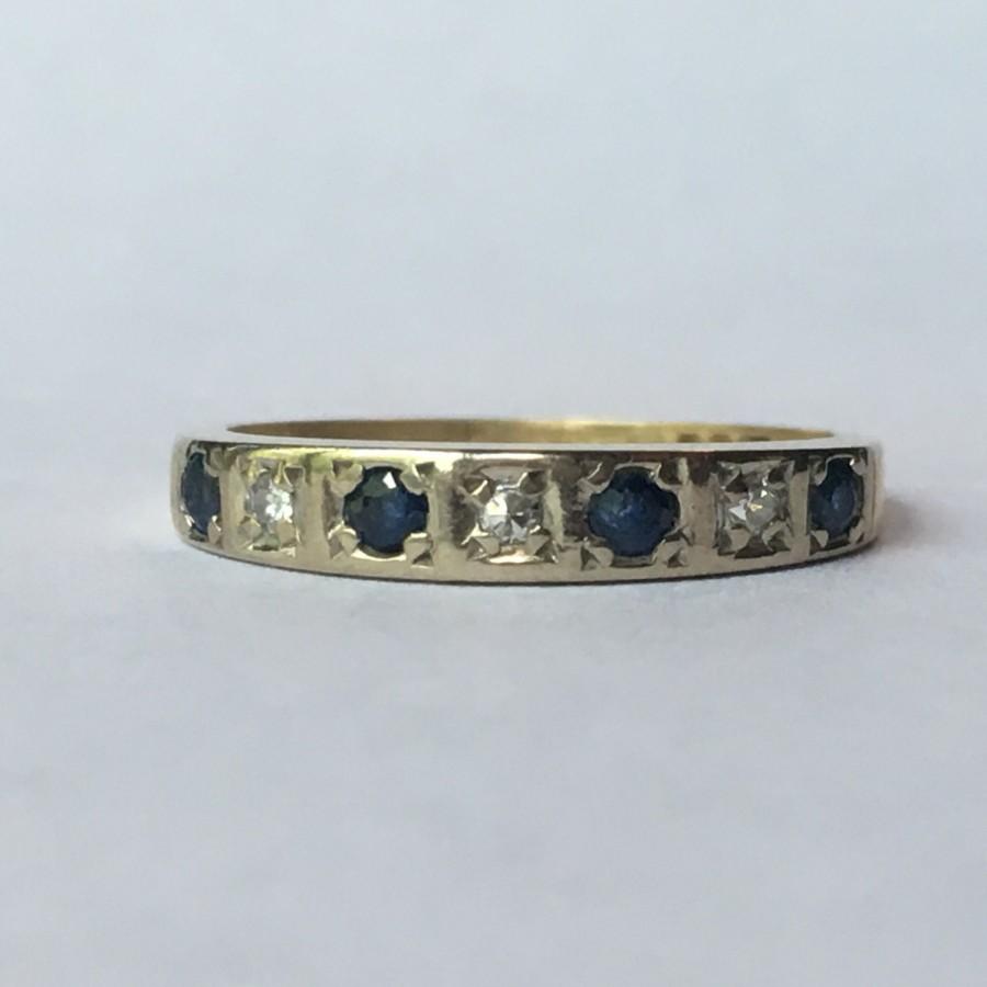زفاف - Vintage Sapphire and Diamond Ring. 18K Yellow Gold Setting. Unique Engagement Ring. September Birthstone. 5th Anniversary. Sapphire Band.