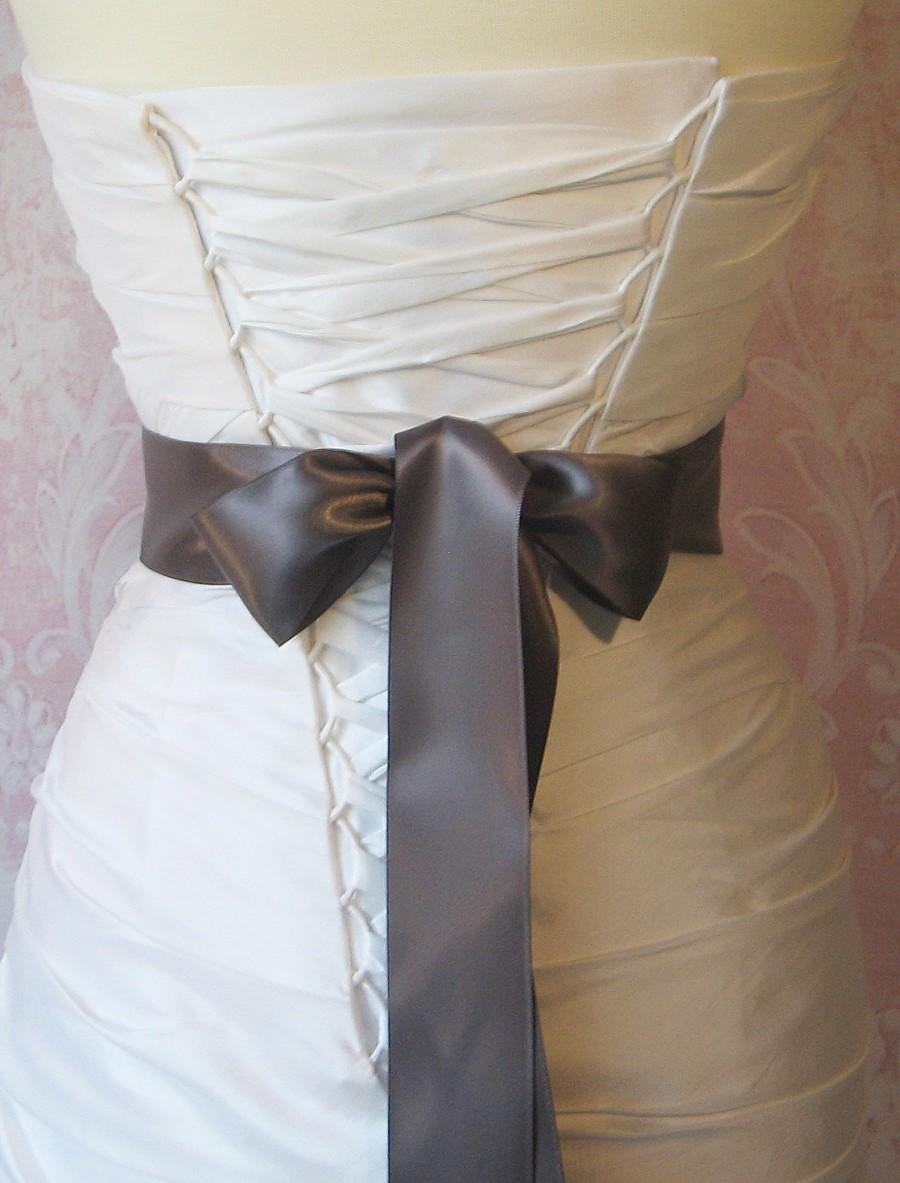 زفاف - Double Face Pewter Gray Satin Ribbon, 2.25 Inch Wide, Ribbon Sash Dark Grey, Bridal Sash, Wedding Belt, 4 Yards