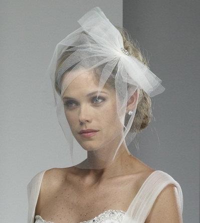 Wedding - Wedding Veil - Tulle Birdcage with Bow and Broach - made to order