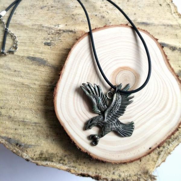 زفاف - Eagle Necklace, Bird Necklace, Leather Necklace with Eagle Figure, Oxidized Eagle Necklace, Father's Day Gift, Gift For Him