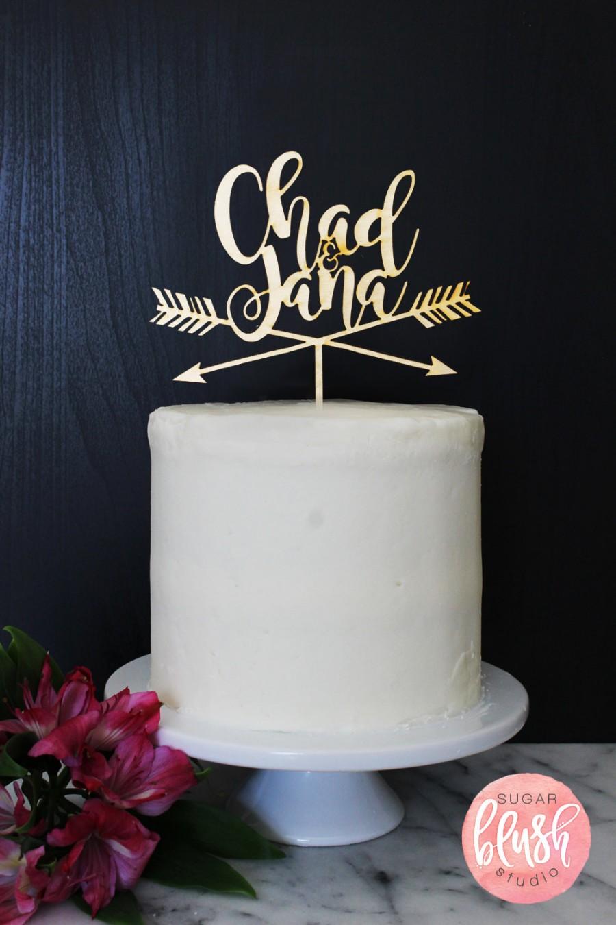 Wedding - Personalized Modern Rustic Arrow Wedding Cake Topper 