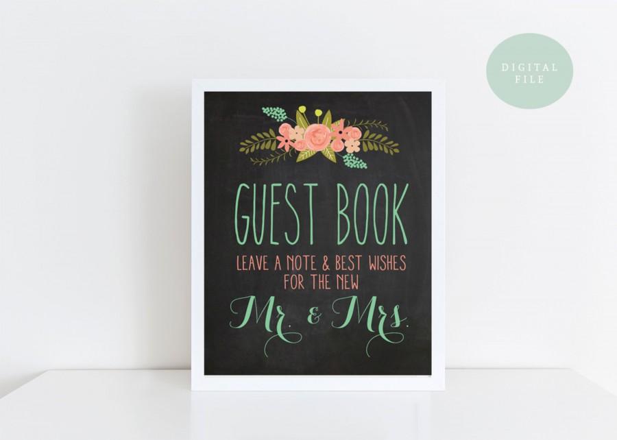 Wedding - PRINTABLE Guest Book Sign Printable // Vintage Wedding Sign // Pink Floral Wedding Sign // Chalkboard Guest Book Sign // INSTANT DOWNLOAD