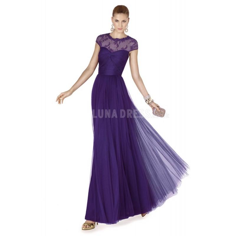 زفاف - Mild A line Floor Length Jewel Neck Natural Waist Cap Sleeves Tulle Evening Dress - Compelling Wedding Dresses