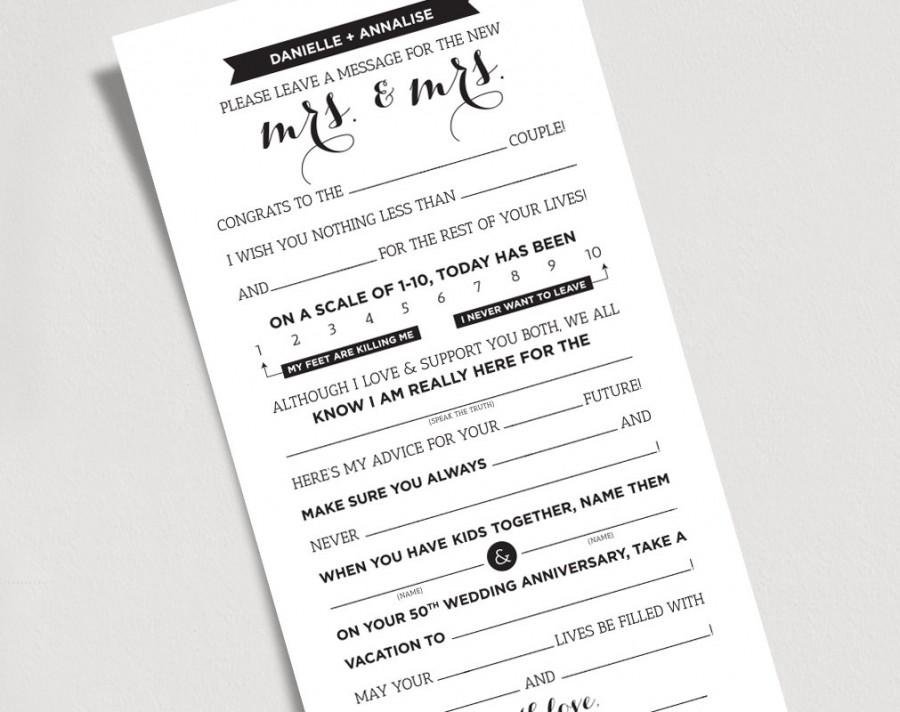 Hochzeit - Wedding Mad Libs Printable Template Kraft Sign - Mrs and Mrs, Bride and Bride / Card / Game - Marriage Advice Keepsake #BPB103WW