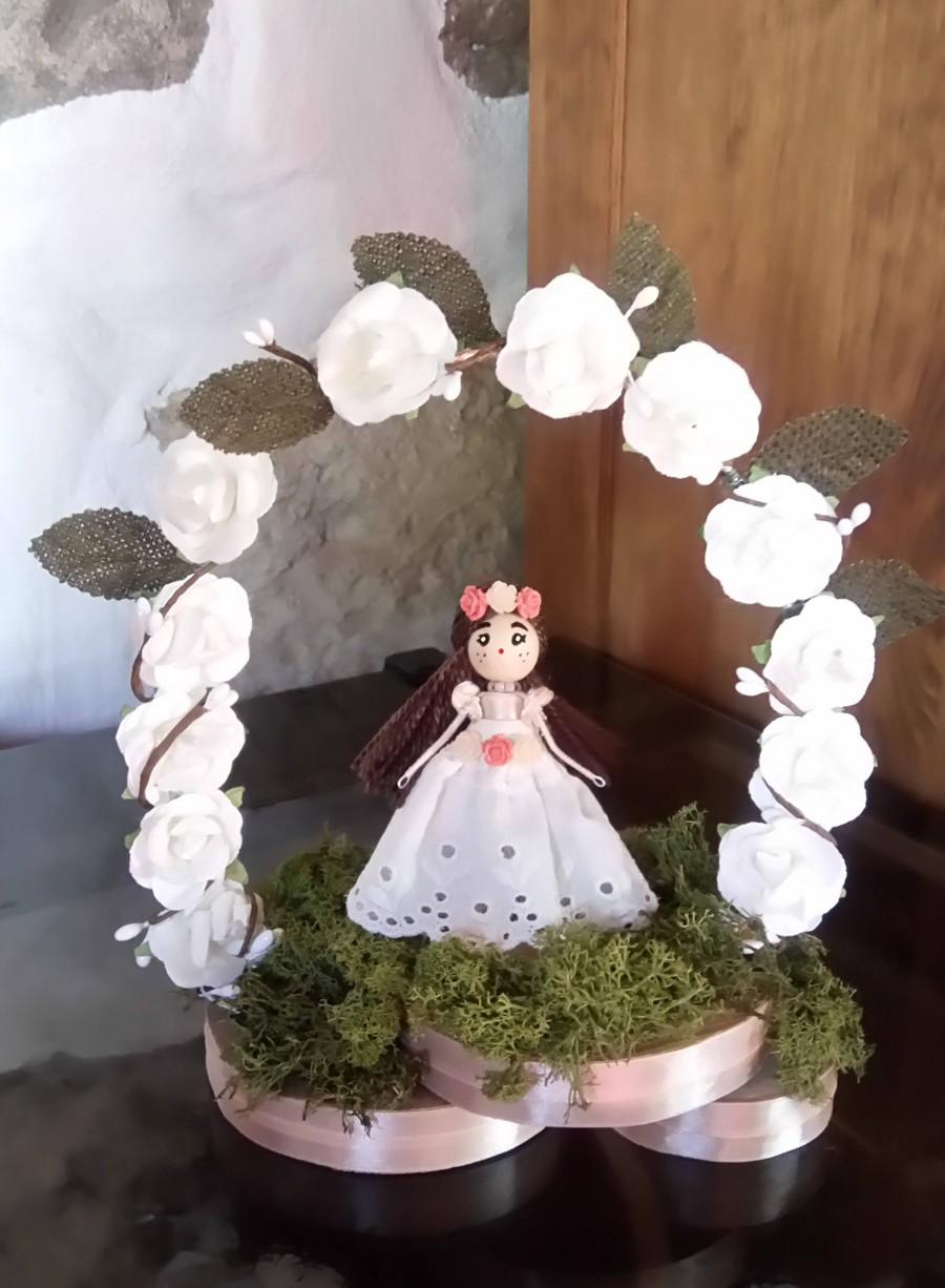زفاف - First CommunionCake Topper,Cake Topper,Wooden Topper,Wooden Peg Doll,Gift,Personalized,Boho cake topper