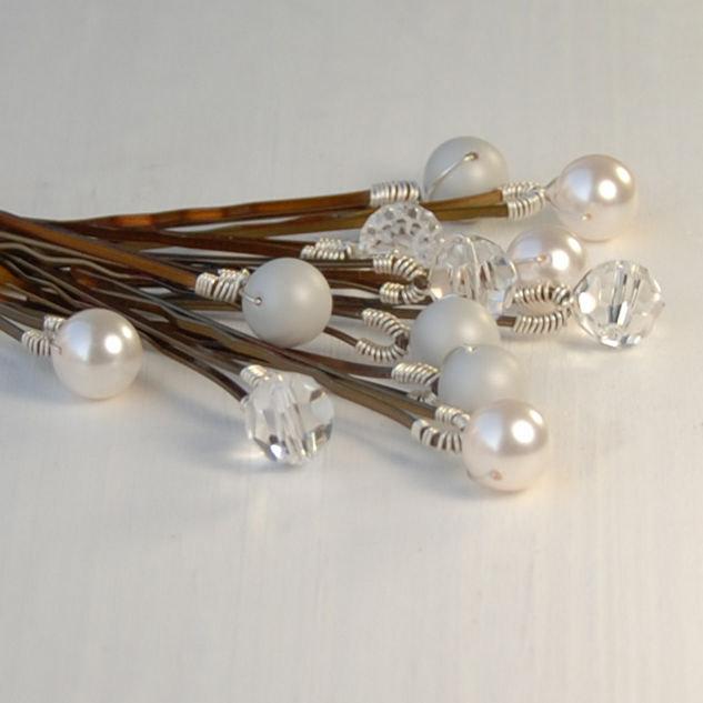 Свадьба - White and Silver Pearl Bobby Pins, Bridal Bobby Pins, Set of 12 Swarovski Pearl & Crystal on Bronze Hair Pin, Wedding Hair, The Frost Set