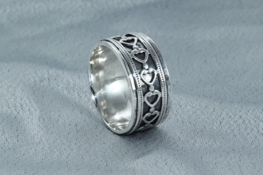 زفاف - Ring With Hearts,Wide Rings, Sterling Silver Ring, Silver Rings,Woman Ring, Silver Hearts Ring, Love Silver Rings,  gift
