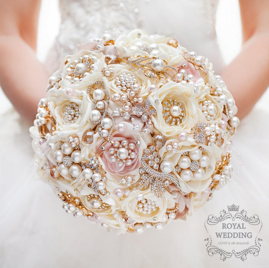 زفاف - Bridal Bouquet Brooch Bouquet Gold Wedding Bouquet Ivory Bouquet Pink Bouquet Rose Gold Bouquet Fabric Bouquet Jewelry Bouquet Chic Bouquet