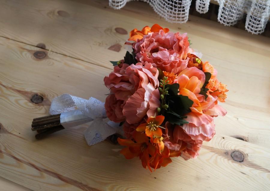 Wedding - READY TO SHIP Orange Tones Wedding bouquet Bridal Bouquet Artificial Flowers Glamour  Romantic Weddings  Hollywood Chic salmon peonies