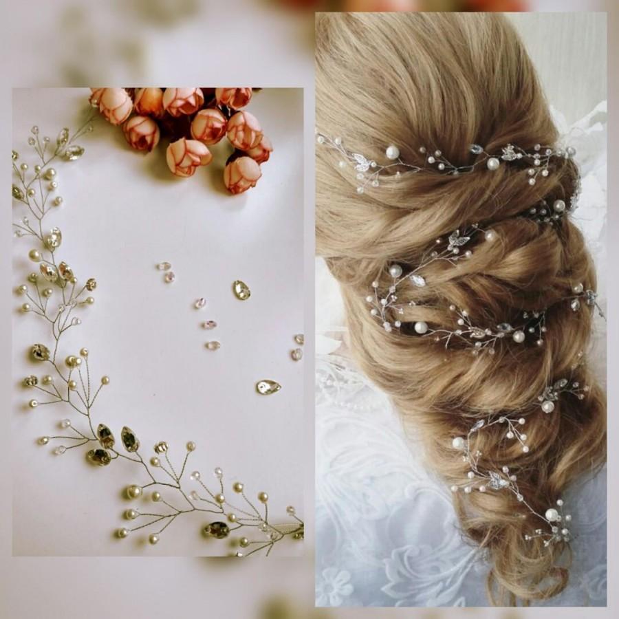 Hochzeit - Swarowski Long hair vine,Bridal hair vine,Crystals Bridal Wedding,Hairpiece Bridal Hair Vine,Wedding hair-vine,pearl hair vine 229