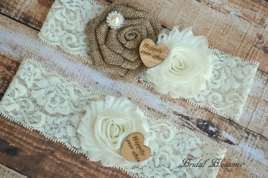 Wedding - Ivory Tan Burlap Bridal Garter Set 