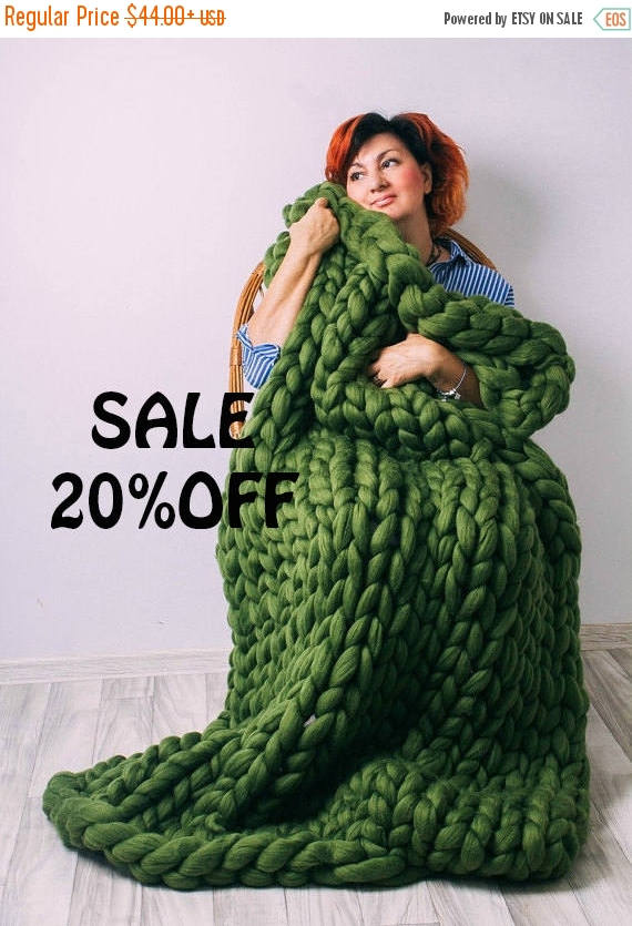 Свадьба - SALE SALE! Chunky Knit Blanket, Australian merino, wool throw, chunky blanket.