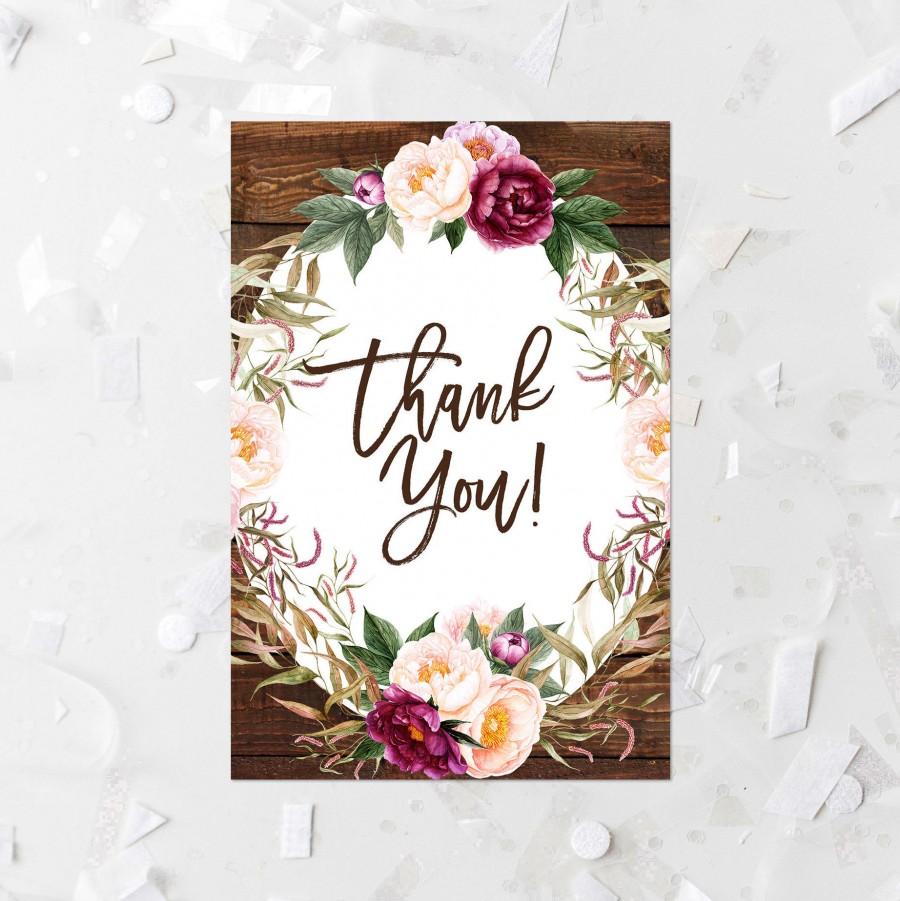 Wedding - Rustic Floral Thank You Card Printable Floral Wood Bridal Shower Thank You Cards Country Floral Baby Shower Thank You Note Blush Flowers 272