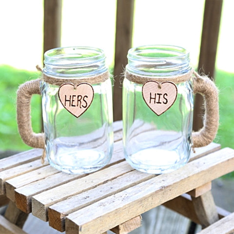 Mariage - 2 Personalized Wedding Toasting Mugs Custom Rustic Reception Shabby Chic Set Bride, Groom, Bridal Wedding Party Twine Mr & Mrs His and Hers