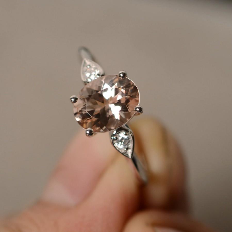 Wedding - Natural Morganite Ring Oval Cut Sterling Silver