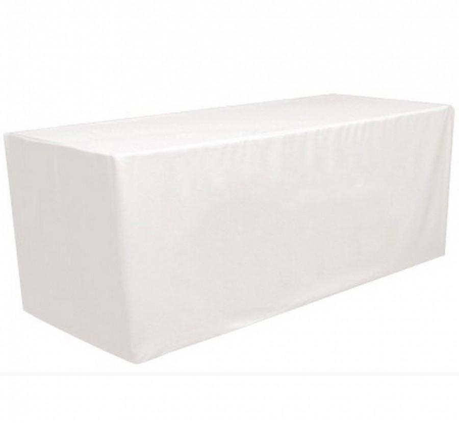Wedding - White 6' ft. Fitted Polyester Tablecloth Rectangular Table Cover For Wedding Banquet Party Trade Show