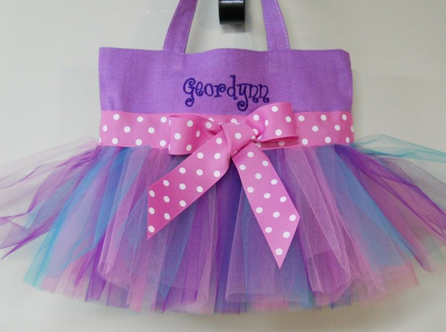 Wedding - Embroidered Dance Bag, Naptime 21, MINI Purple Tote Bag with Purple, Teal and Pink Tulle, Princess tote bag, Tutu Tote Bag - MTB248 - CH