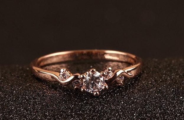 زفاف - Dainty Rose Gold Cubic Zirconia Engagement/Promise ring - DISCONTINUED - IN STOCK!