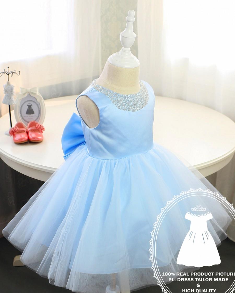 Mariage - Baby Blue Newborn Thanksgiving Dress, Toddler Christmas Dress,Toddler glitz pageant dress, Flower Girl Dress Tutu, Baby Dress Lace, PD029-2