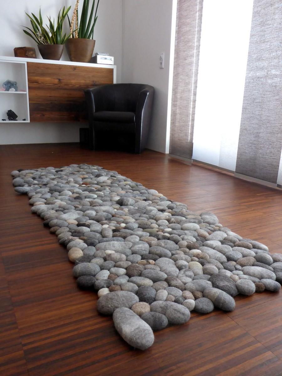 Mariage - felt carpet supersoft pebbles - felt stone carpet, wool from sheep & lama