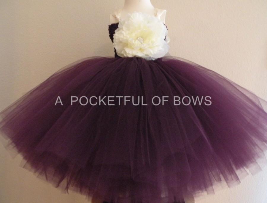 Hochzeit - Eggplant Flower Girl Dress, Plum Flower Girl Dress, Eggplant Tulle Dress, Eggplant and Ivory Flower Girl Dress