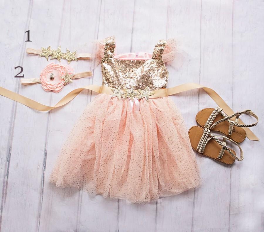 Wedding - Twinkle Twinkle Little Star Birthday Outfit, Birthday Dress, Gold and Pink Birthday Outfit, Gold Pink Birthday Dress, First Birthday Dress