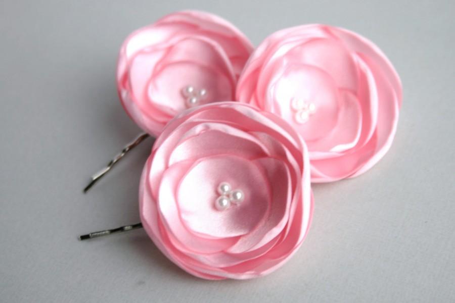 Свадьба - Light Pink Flower Hair Piece, Bridesmaid Pink Flower Hair Pins, Flower Hairpieces, Flower Girl Headpieces, Floral Hair Comb, Hairpins