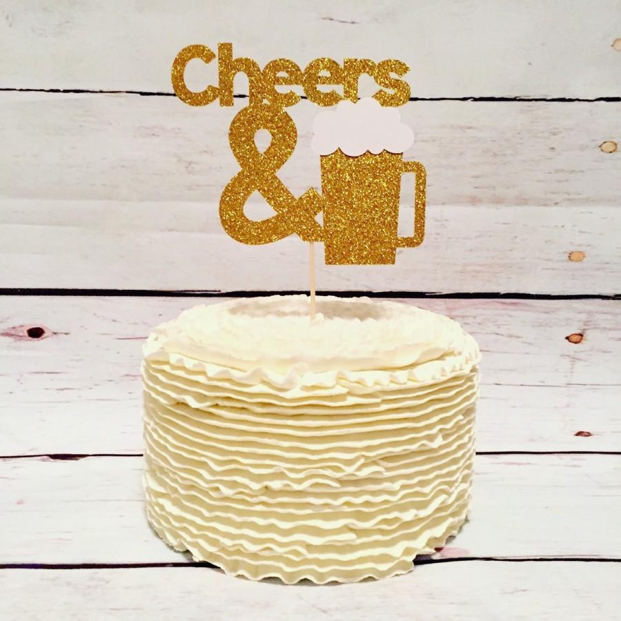 Cheers to 30 Gold Glitter Paper Cake Topper with Beer Mug Accent for Birthday or Anniversary 
