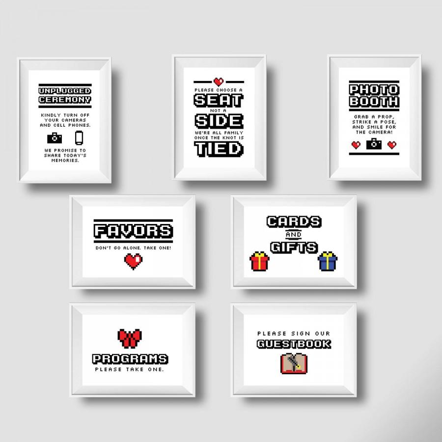 Wedding - BUNDLE: 7 Video Game Wedding 8 Bit Signs, Gamer Wedding, Printable Wedding Signs, 5x7, 8x10, PDF format