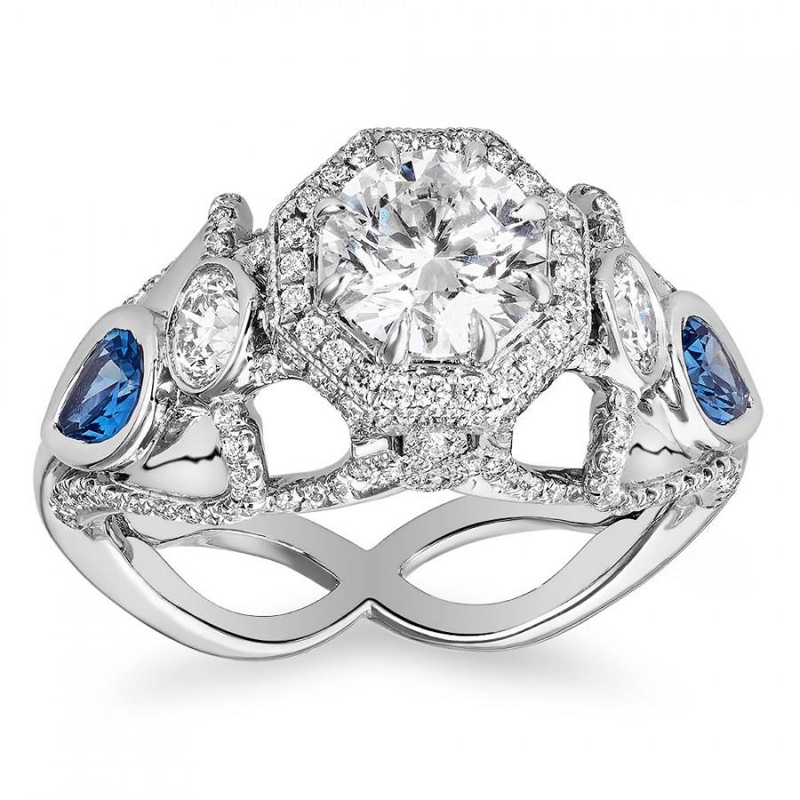 زفاف - Freedom Ring Swallows and Diamonds Platinum 4+cts total Yogo Montana Blue Sapphires Pave Diamonds VS2 H VS1 E Pav