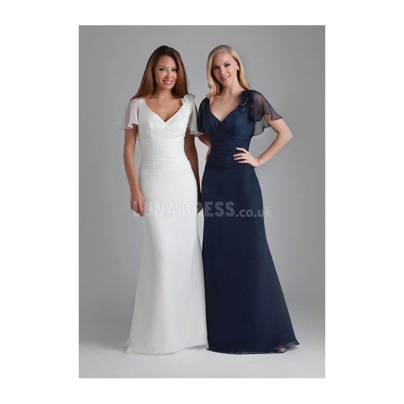 Wedding - Dazzeling Chiffon V Neck A line Natural Waist Sweep/ Brush Train Evening Party Dress - Compelling Wedding Dresses