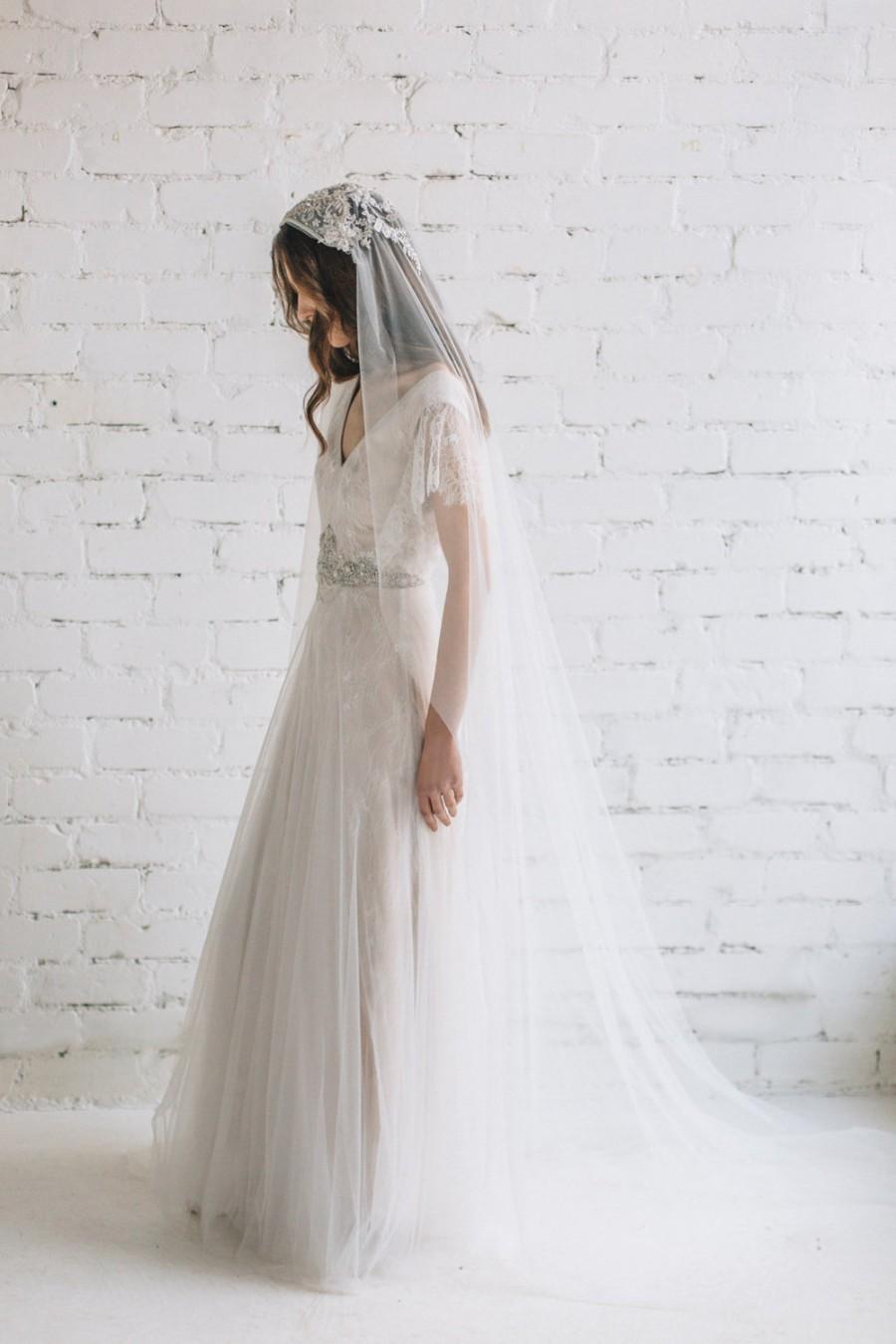 Wedding - Wedding Veil , Juliet Veil, Wedding Veil with Crystals and Pearls , Lace Wedding Veil, Chapel Veil , Cap Veil, Bohemian Veil - Amelia