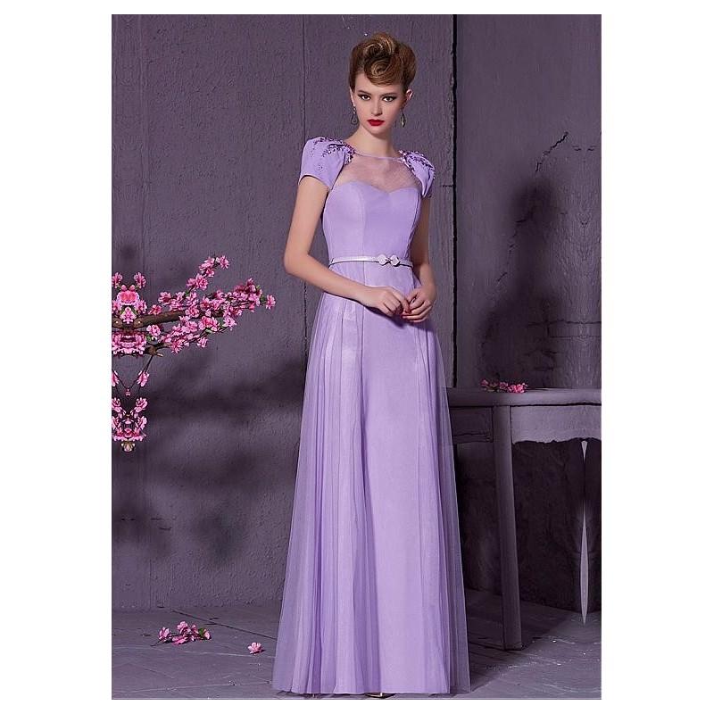 Mariage - In Stock Elegant Composite Filament & Malay & Dense Net Bateau Neckline A-line Evening Dress - overpinks.com