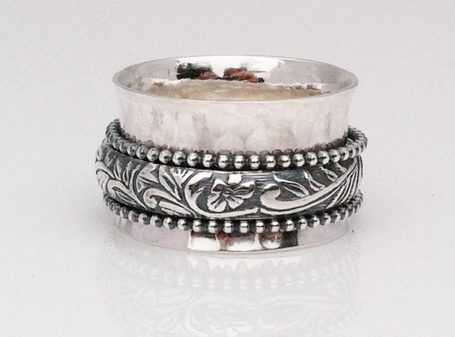 زفاف - Meditation Ring, Spinner Ring, Sterling Silver Ring, Celtic Ring, Wedding Ring, Wide Band, Stack Ring,  Artisan Jewelry