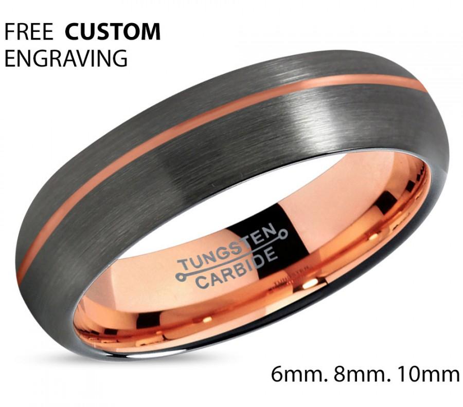 Hochzeit - GUNMETAL Tungsten Ring Rose Gold Black Wedding Band Ring Tungsten Carbide 6mm 18K Ring Man Wedding Band Male Women Anniversary Matching