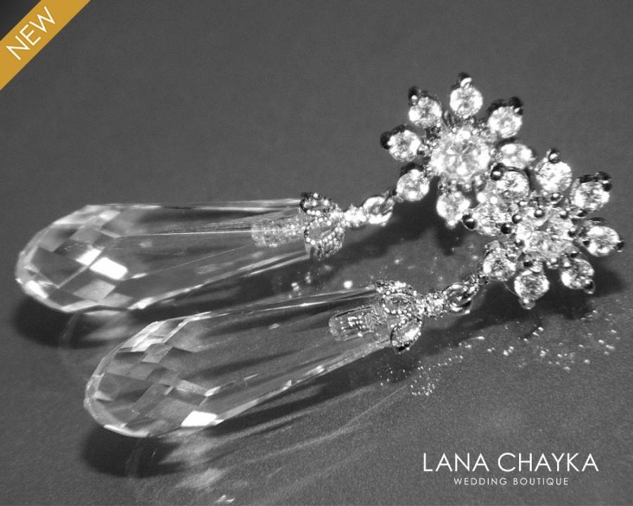 Mariage - Teardrop Crystal Bridal Earrings Clear Crystal CZ Earrings Swarovski Crystal Silver Earrings Bridal Jewelry Prom Crystal Earrings Weddings - $32.90 USD