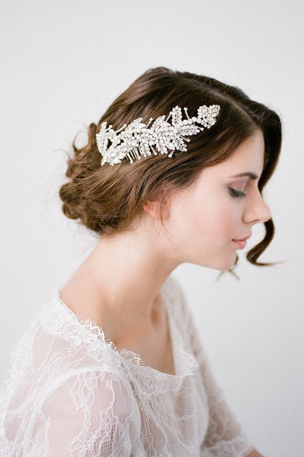 Mariage - Wedding Hair Comb,Bridal Hair Comb,Crystal Bridal Comb,Silver Wedding Hair Comb,Wedding Hair Accessory,Leaf Headpiece,Hairpiece-ROMILLY COMB