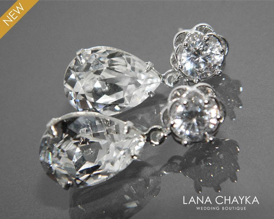Hochzeit - Clear Crystal Bridal Earrings Camellia Crystal Earrings Swarovski Rhinestone Silver Cz Earrings Sparkly Wedding Earrings Bridesmaids Jewelry - $26.90 USD