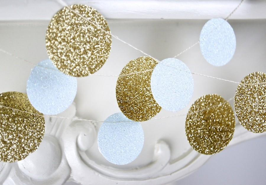 Wedding - Gold and White Glitter Paper Garland, Bridal Shower, Baby Shower, Party Decorations, Birthday Decoration