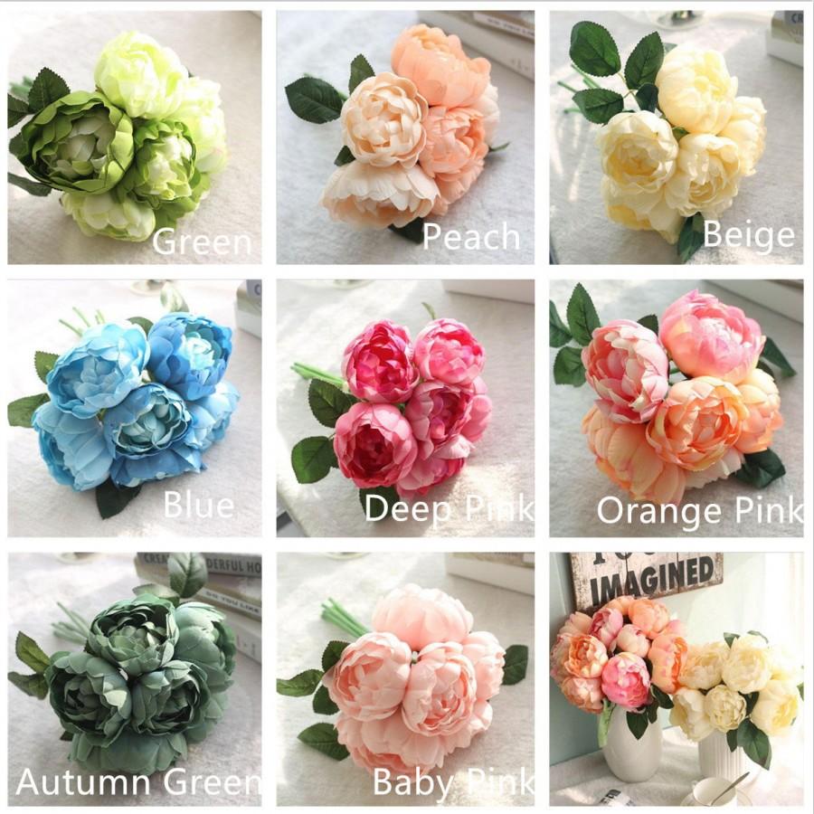 Wedding - Silk Flower Bouquet Life Like Damascus Rose Posy Silk Peonies For Bridesmaids Bridal Bouquet Maid of honor 8 Heads Each Bouquet 8 colors