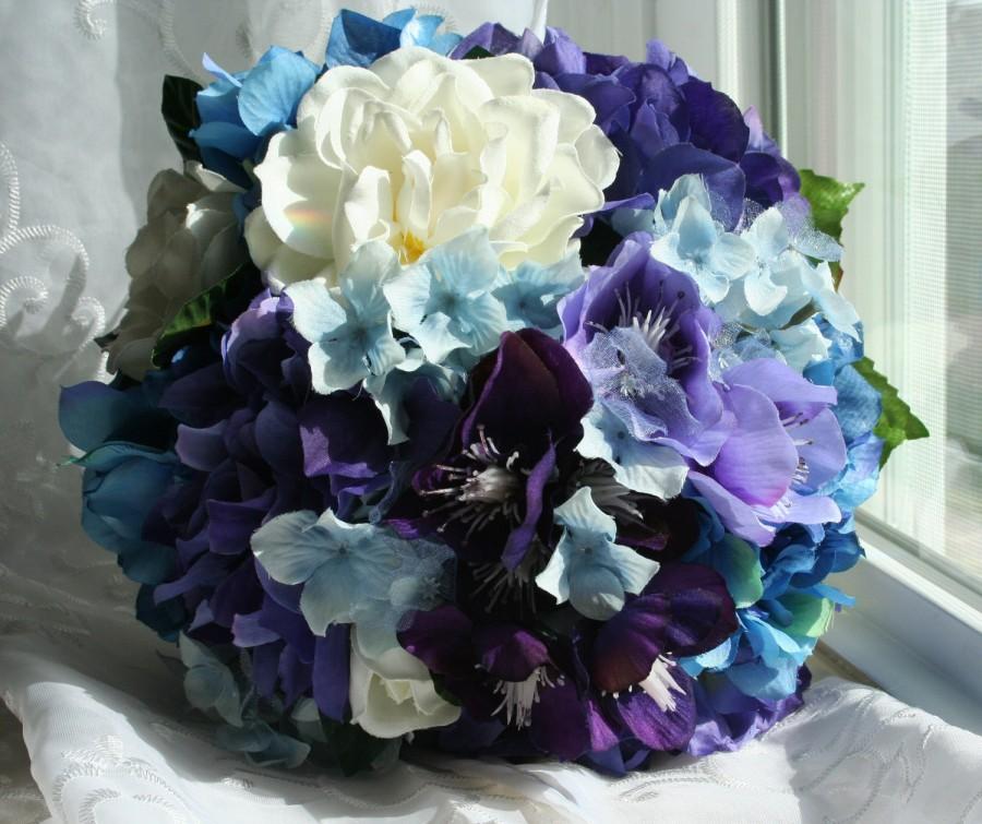 زفاف - Hydrangea Bouquet Set with Matching Gardenia Boutonniere - Made to Order with Your Wedding Colors - Garden, Rustic, Shabby Chic, Bridesmaids