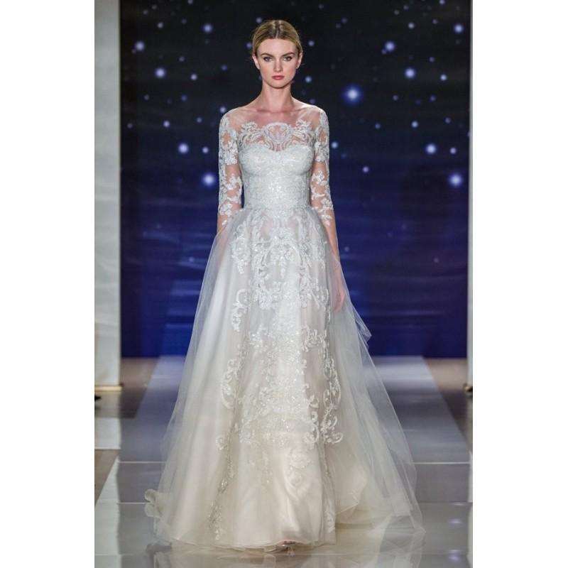 Hochzeit - Look 21 by Reem Acra - Illusion Floor length Long sleeve LaceTulle A-line Dress - 2017 Unique Wedding Shop