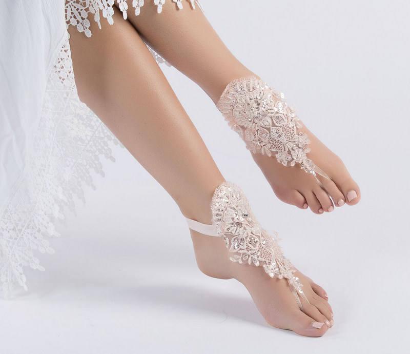 Hochzeit - Blush Lace Barefoot Sandals, Bridal Pool party, Bridal Lace Shoes, Beach wedding Barefoot Sandals, Wedding Shoes, Bridesmaid Sandals - $31.90 USD