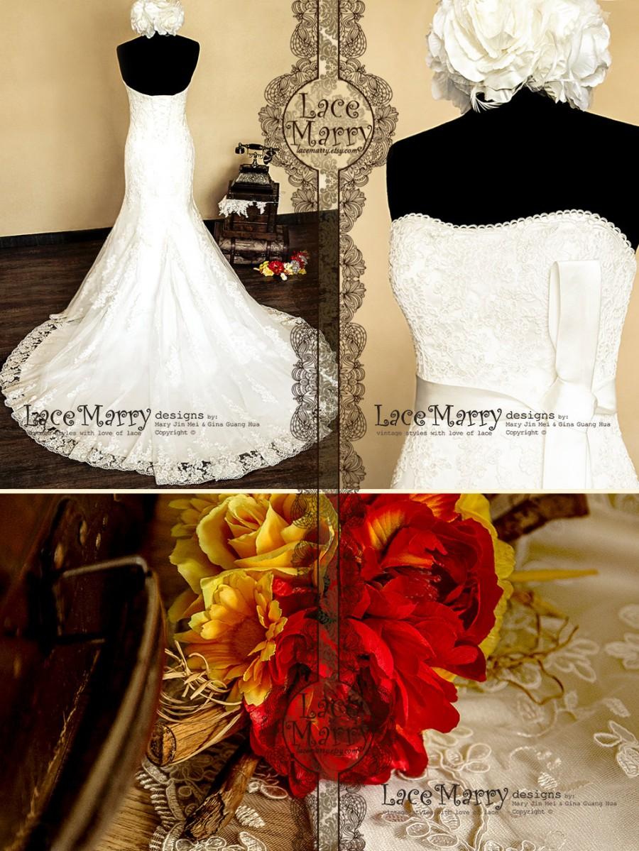 زفاف - Coquettish Fit and Flare Lace Gown with Soft Sweetheart Neckline and Removable Satin Sash, Mermaid Wedding Dress, Summer Wedding Dress